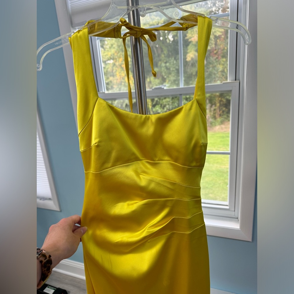 Bright yellow, halter Cache dress